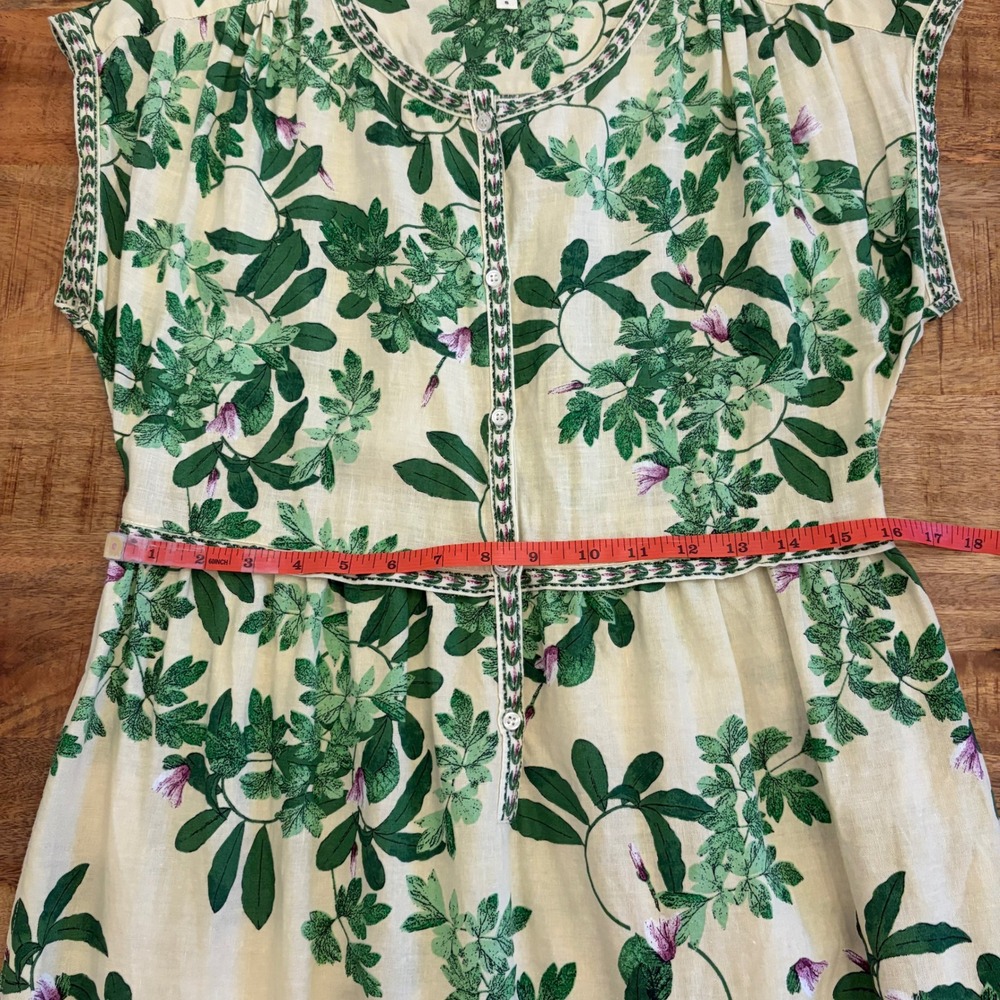 Max Studio Linen Blend Midi Dress S Botanical Floral European Summer Tiered - Picture 11 of 12